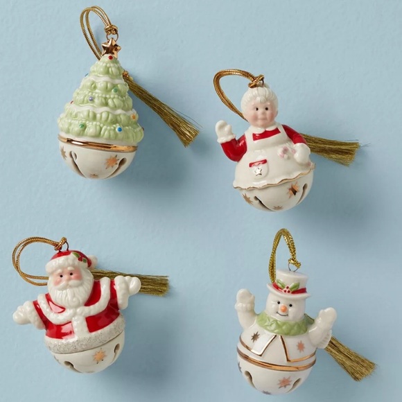 LENOX Jingle Bells Ornaments Set of 4 Porcelain Christmas Figures 2.5” NEW - Picture 3 of 6